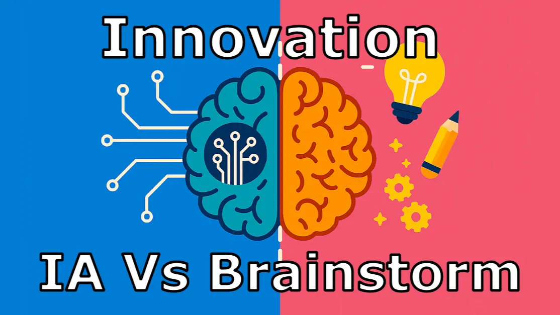 Comparaison entre un cerveau (brainstorming) et un robot (IA) face à un problème d'innovation