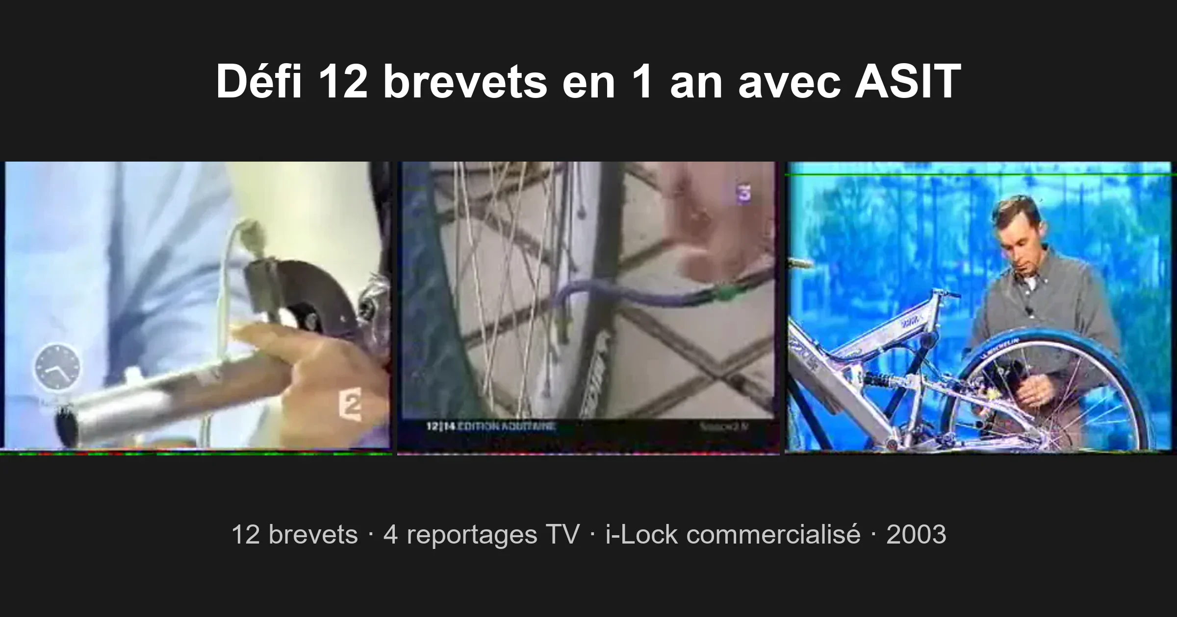 Plateaux TV 2003 : Télématin France 2, France 3 Aquitaine, TV7 Bordeaux - Pascal Jarry présente i-Lock et Tub'Air issus du défi 12 brevets avec ASIT